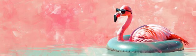 Photo flamingo flottant dans une piscine avec un anneau gonflable rose vacances d'été et détente