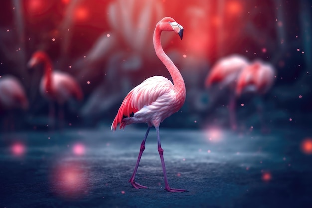 flamingo match parfait rouge bleu arrière-plan flou