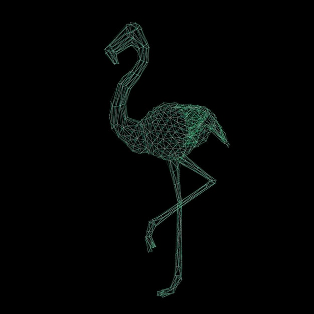 Photo flamingo polygonal filaire de rendu 3d isolated on black