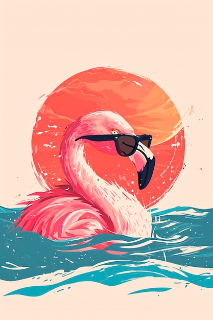 Flamingue rose avec dessin de lunettes Focus sélectif