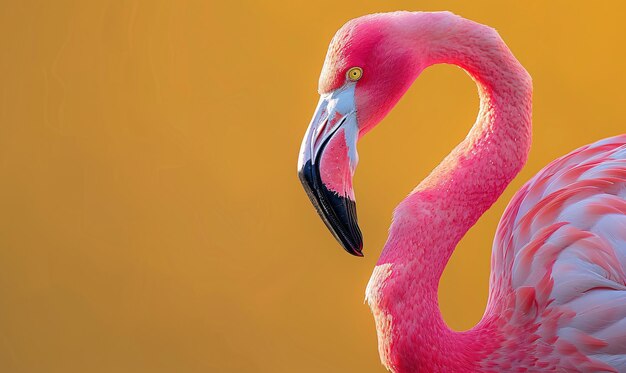 Flamingue rose sur fond jaune