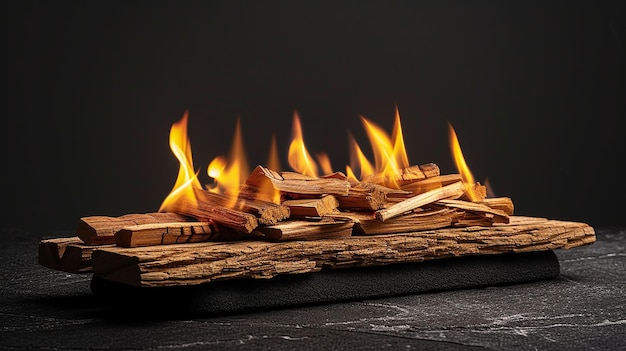 Photo une flamme sur un tas de bois sur un fond noir