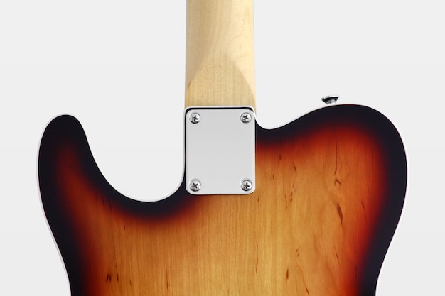 Flamme de telecaster de guitare électrique de corps de détail arrière sur le fond blanc