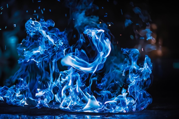 Photo les flammes bleues hypnotisantes dansaient gracieusement sur le fond noir.