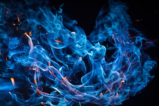 Photo les flammes bleues hypnotisantes dansaient gracieusement sur le fond noir.