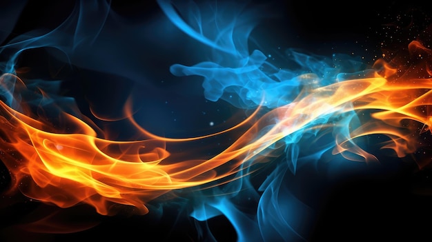 Flammes bleues et orange sur fond noir