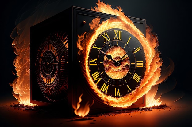 Les flammes déchirent une horloge vintage