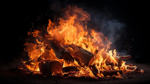 Des flammes énormes brûlant un grand vieux tronc sans arrière-plan