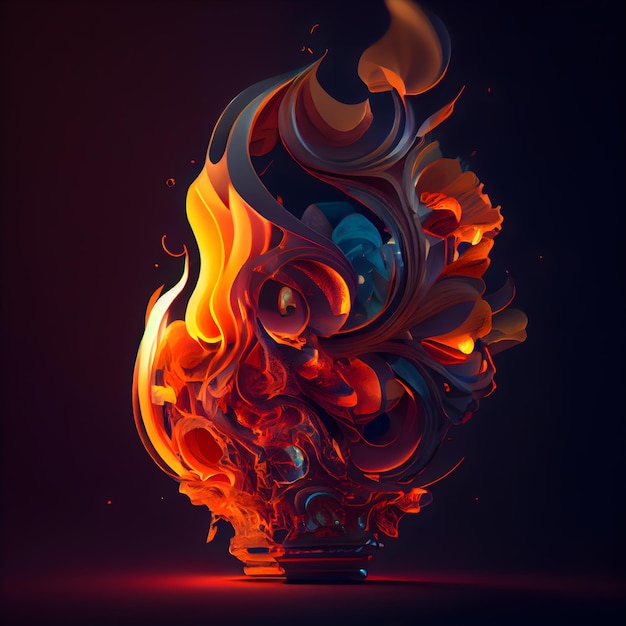 Flammes de feu abstraites sur fond sombre illustration de rendu 3d