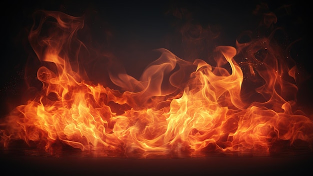 Flammes de feu chaud sur fond noir Image générée par AI