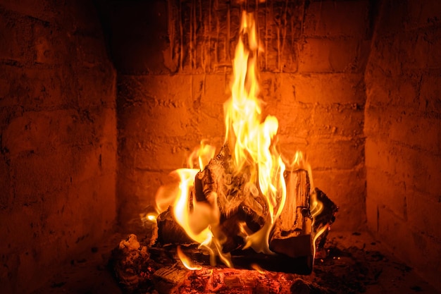 Photo flammes de feu dans le fond de la cheminée