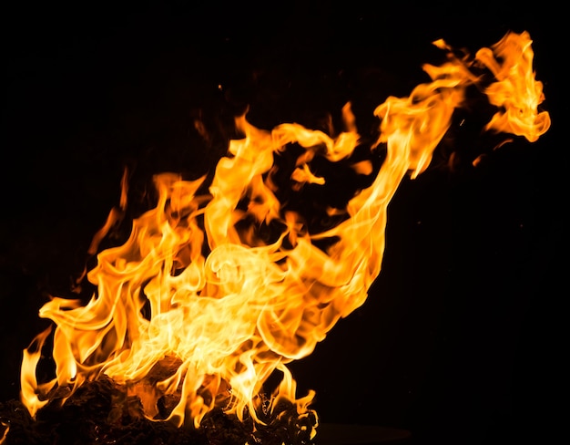 Flammes de feu isolées sur fond noir