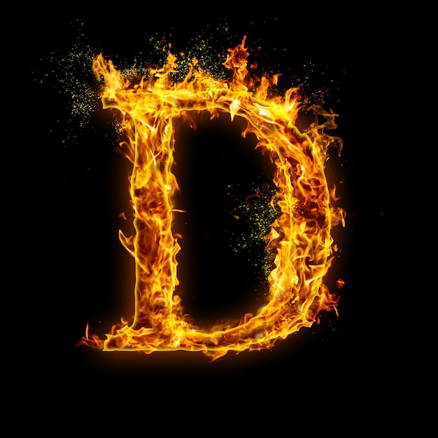 Flammes de feu lettre D. sur fond noir
