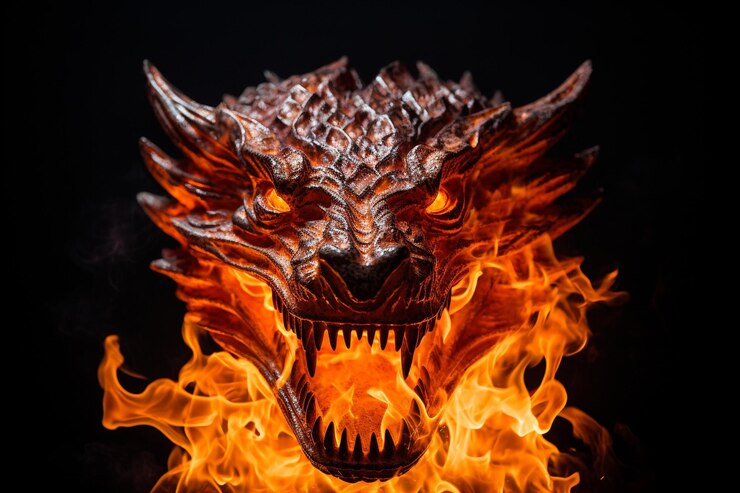 Photo des flammes en forme de tête de dragon