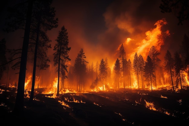 Flammes intenses provenant d'un incendie de forêt massif