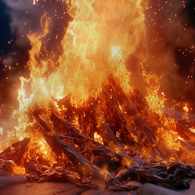 flammes rougeoyantes dans le feu de bois