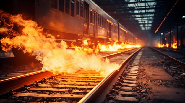 Des flammes s'élèvent du système d'électrification des voies du métro.