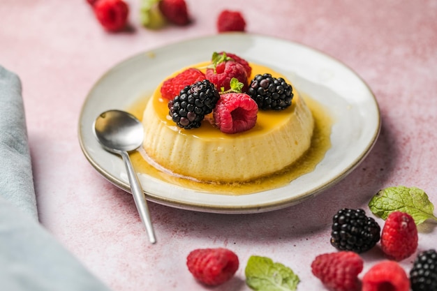 Le flan à la crème caramel ou le pudding au caramel est un dessert à la crème