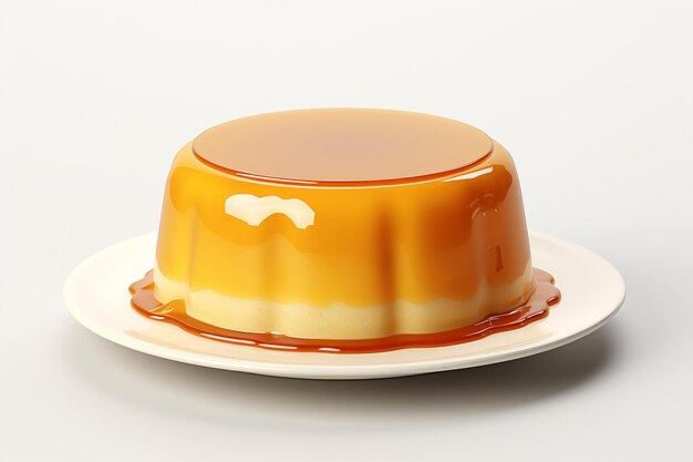 Photo flan sucré sur fond blanc