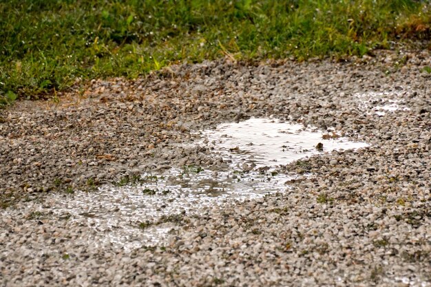 Photo une flaque d'eau et des gouttes de pluie