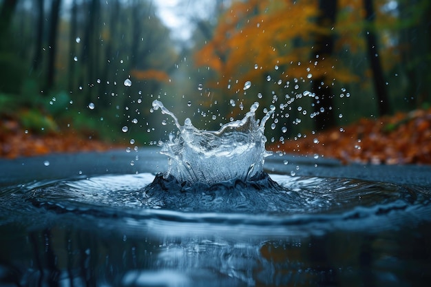 flaques d'eau et éclaboussures dans les gouttes de pluie photographie professionnelle