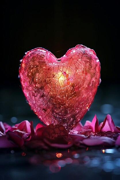 Flares lumineuses en forme de cœur avec des flammes lumineuses douces et une texture lumineuse romantique Y2K Collage Light Art