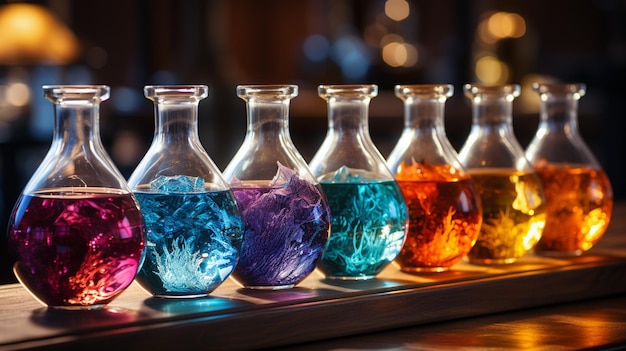 Flasques de verre avec liquide coloré génératif Ai