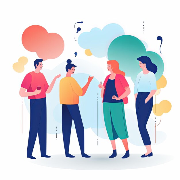 Photo flat vector style illustration a diverse group of people talking and collaborating on white background v 52 job id 0703f55139594ca9ae648e870fc49cbc