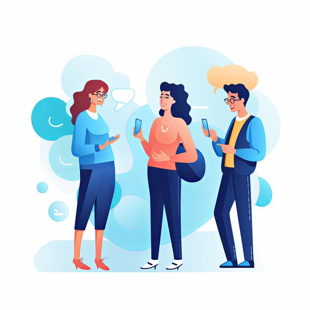 Photo flat vector style illustration a diverse group of people talking and collaborating