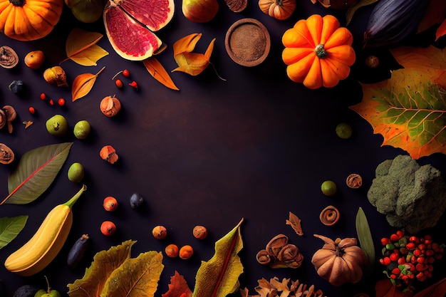 Flatlay automne produire vue de dessus ingrédients de cuisine végétalienne d'automne arrière-plan de récolte saisonnière