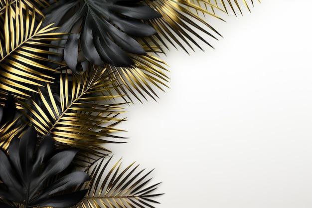 Flatlay de palmiers tropicaux dorés et noirs