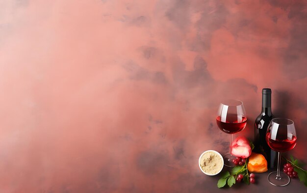 Photo flatlay de rose rouge et de vin blanc dans des verres