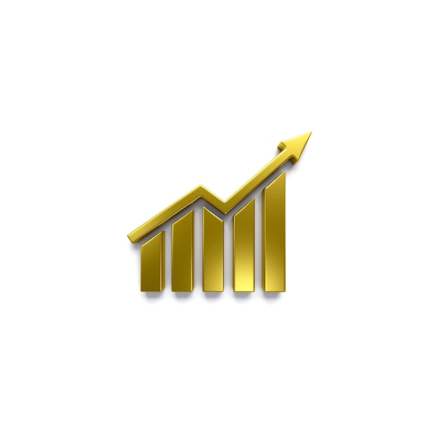 Flèche de croissance couleur or financier succès. Illustration de rendu 3D