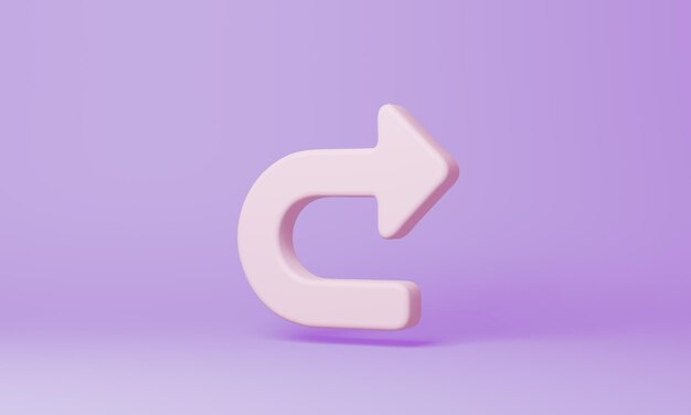 Flèche minimale tourner à droite symbole sur fond violet rendu 3d