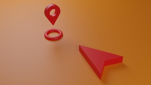 Flèche rouge avec goupille GPS Boîtes en cartonboîte de fretColis sur fond blancConcept pour un service de livraison rapidelivraison et achats en ligne conceptillustration de rendu 3D