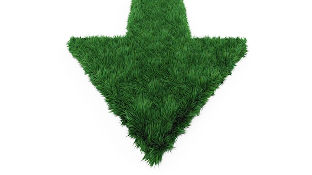 Flèche verte avec rendu 3D de texture d'herbe sur fond blanc