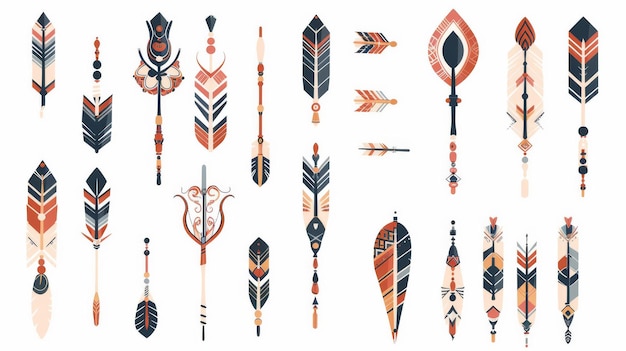 Des flèches bohémiennes, des flèches tribales, un ensemble de flèches de style indien, une collection moderne.