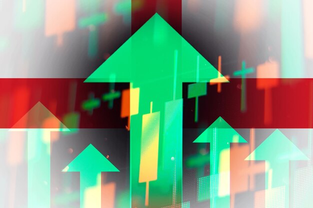 Photo flèches vertes croissantes indiquant des améliorations dans l'économie ou la croissance des actions à la bourse