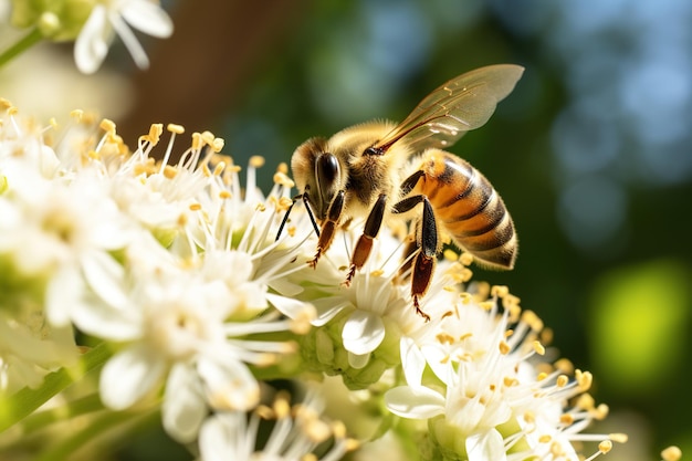 sur une fleur abeille générative Ai