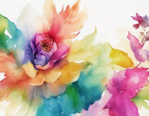 Photo fleur abstraite multicolore et feuilles stock fond peinture sur papier image aquarelle hd