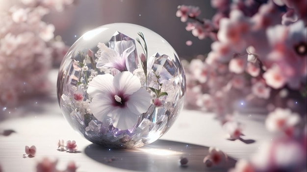 La fleur d'Althaea dans une boule de verre