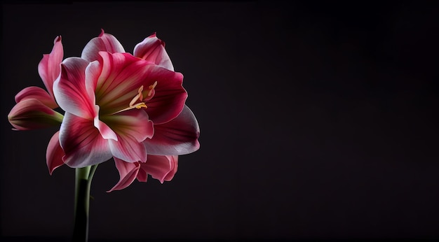 Fleur Amaryllis rose foncé sur fond noir