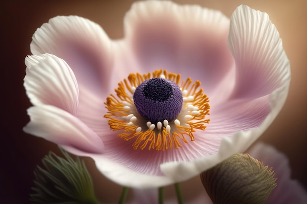 Fleur d'anémone rose et blanche Illustration AI Générative