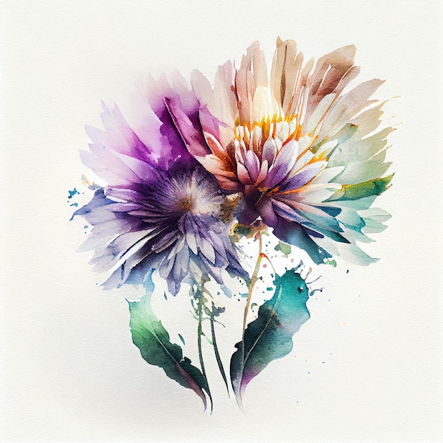 Fleur aquarelle abstraite double exposition Illustration numérique AI