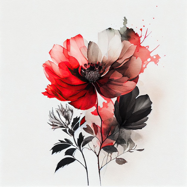 Fleur aquarelle abstraite double exposition Illustration numérique AI