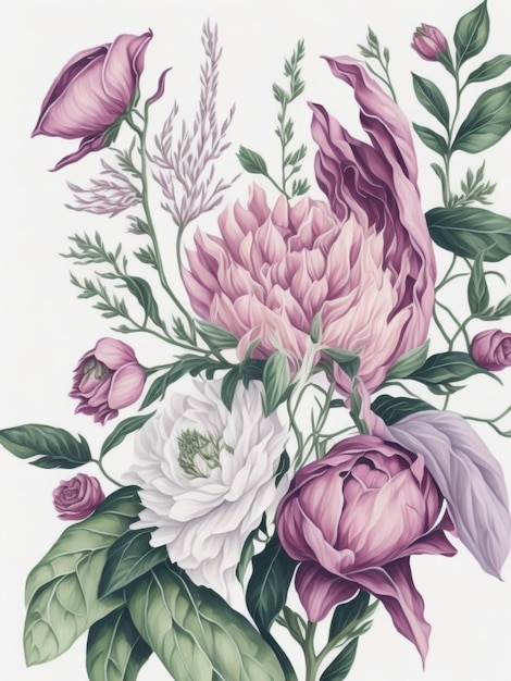 fleur aquarelle beaux motifs de fleurs et de feuilles de style lavis aquarelle