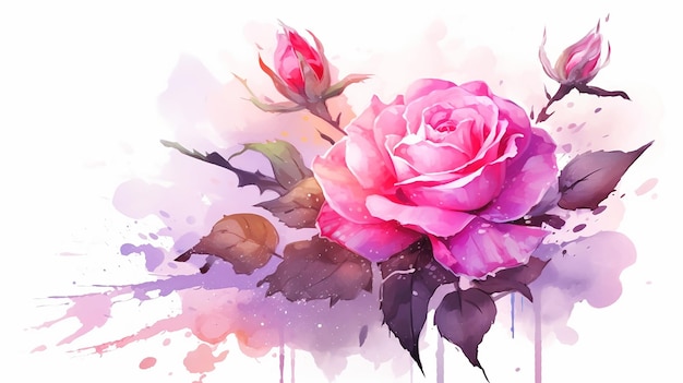 Fleur aquarelle rose élégante rose délicate floral AI générative