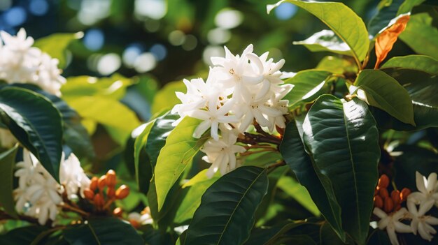 Photo la fleur de l'arbre à café est blanche.