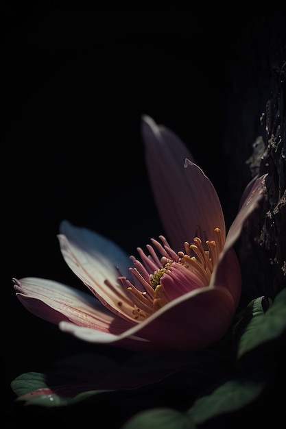 Une fleur sur un arbre dans le noir