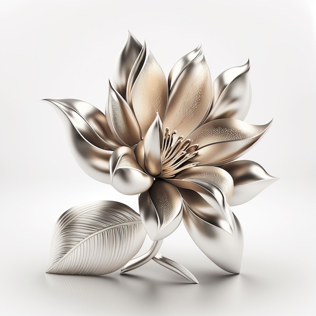 Une fleur d'argent et d'or avec le mot lotus dessus.